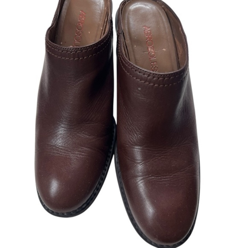 AEROSOLES Dark Brown Leather Mules